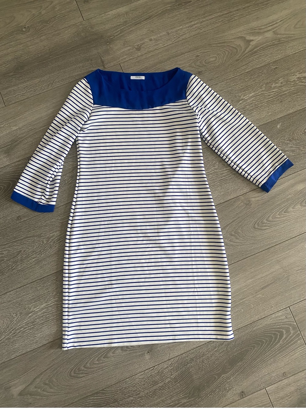Unica Hija Women's Blue & White Striped Long Sleeve Dress